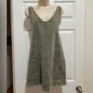 Hem & Thread Distressed Denim Moss Green Romper